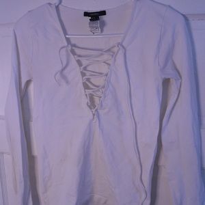 Cute long sleeve fitted cross-drawstring top